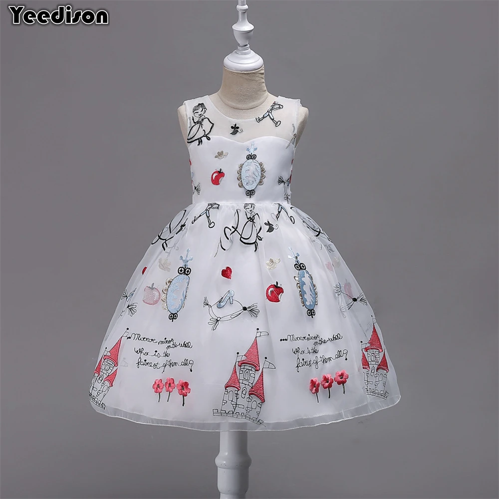 Yeedison Cartoon Print Girls Dress 2018 New Cute Kids Party Dance Dresses For Girls Princess Ball Gown Bow Children Girl Costume (1)