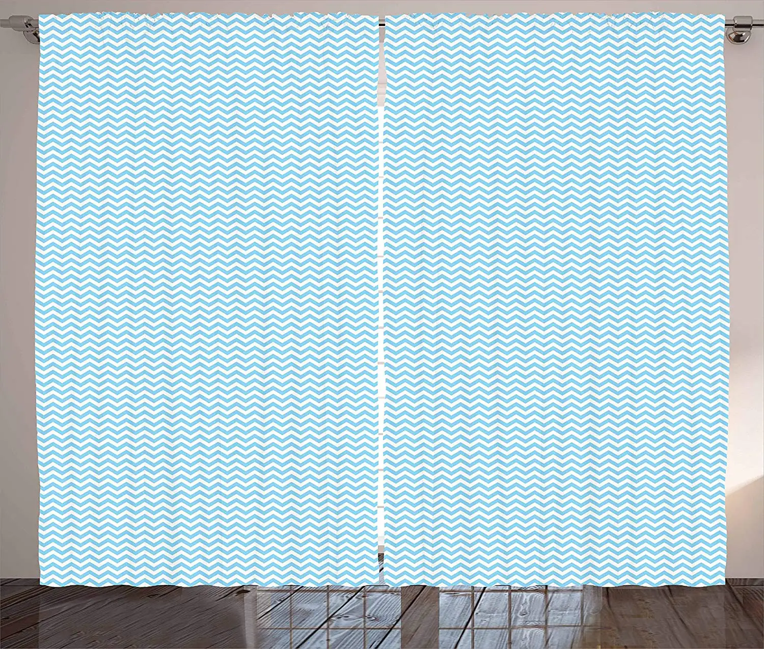 Blue And White Curtains Horizontal Zigzag Chevron Pattern Retro