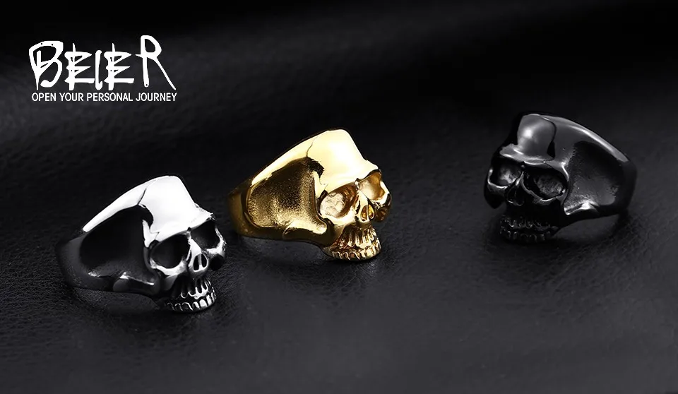 Байер кольцо из нержавеющей стали 316L черепа, кольцо байкера серебро/золото/черный цвет Мужская мода ювелирные изделия BR8-323