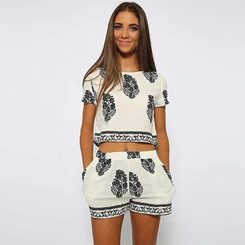 

Women's Casual O-Neck Short Sleeve Midriff Shirt Tops Sexy Pants Two Piece Suit