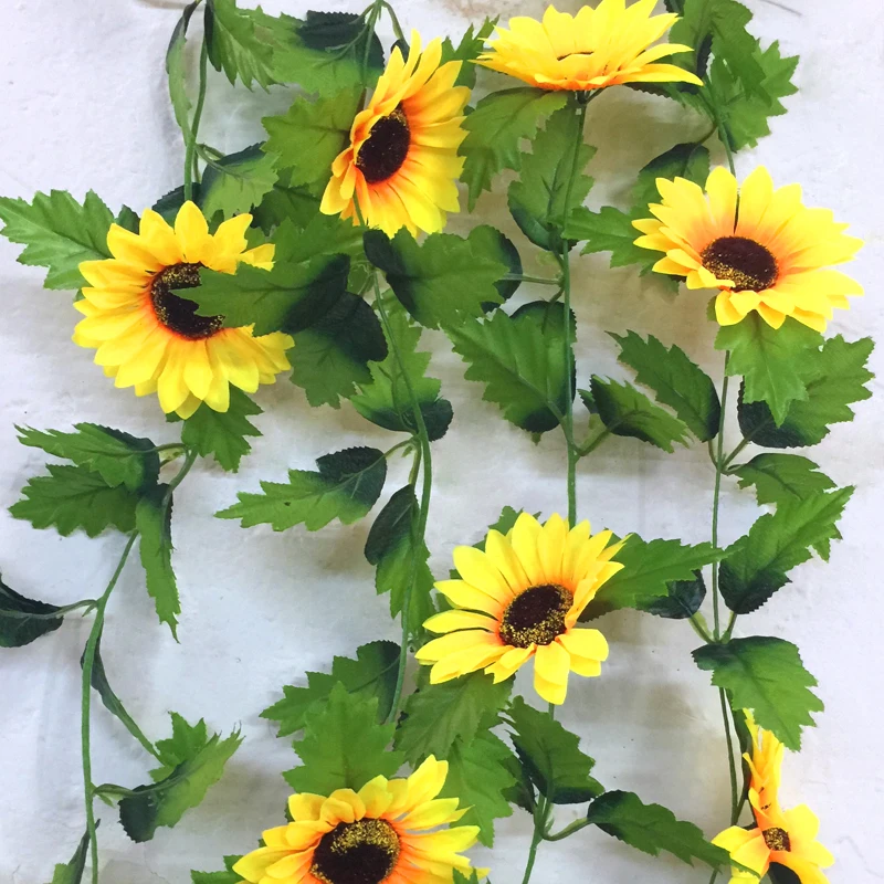 

240cm Fake Silk Sunflower Ivy Vine Artificial Flowers With Green Leaves Hanging Garland Garden Fences Home Wedding Decoration
