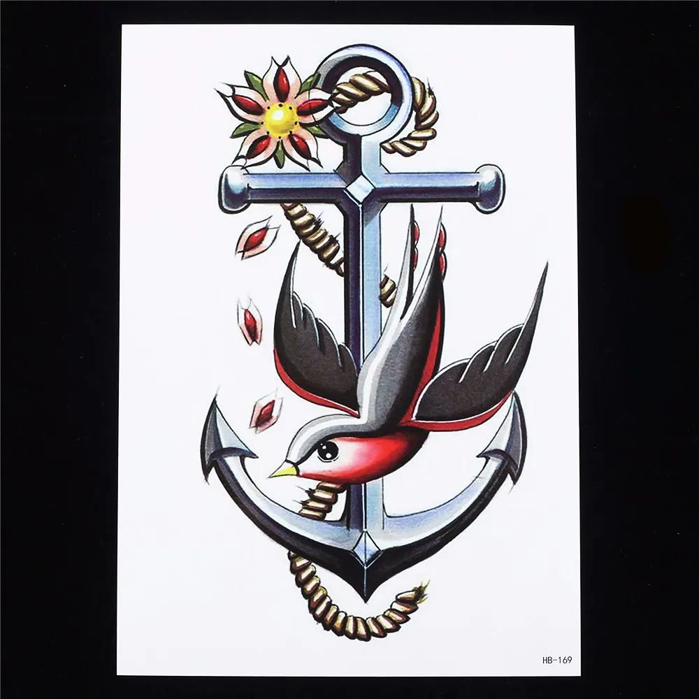 1pc 3D Anchor Swallow Bird Flower Shoulder Arm Body Art Tattoo HB169 Temporary Tattoo Women Men Waterproof Tattoo Sticker Design