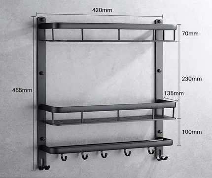 Полка для ванной комнаты, алюминиевая стойка для ванной, душевая полка для ванной, держатель для душа, настенная черная угловая полка с крючками - Цвет: style 3
