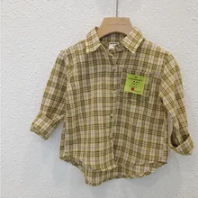 Новая Осенняя детская одежда клетчатые рубашки в Корейском стиле для маленьких мальчиков хлопковые топы с длинными рукавами, Детские повседневные рубашки