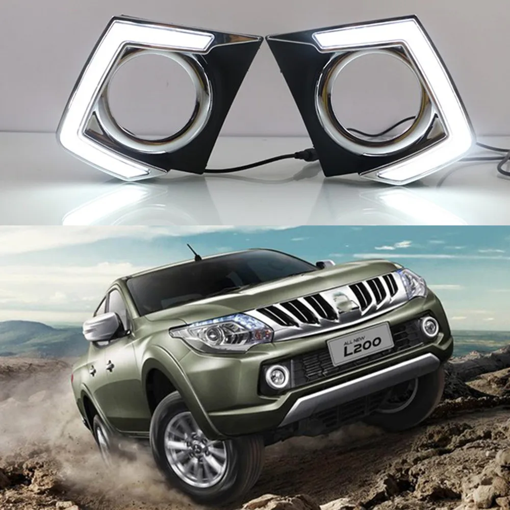 

CSCSNL 1 set LED DRL Daytime Running Lights 12V ABS Fog Lamps Cover Car Accessories For Mitsubishi L200 Triton 2015 2016