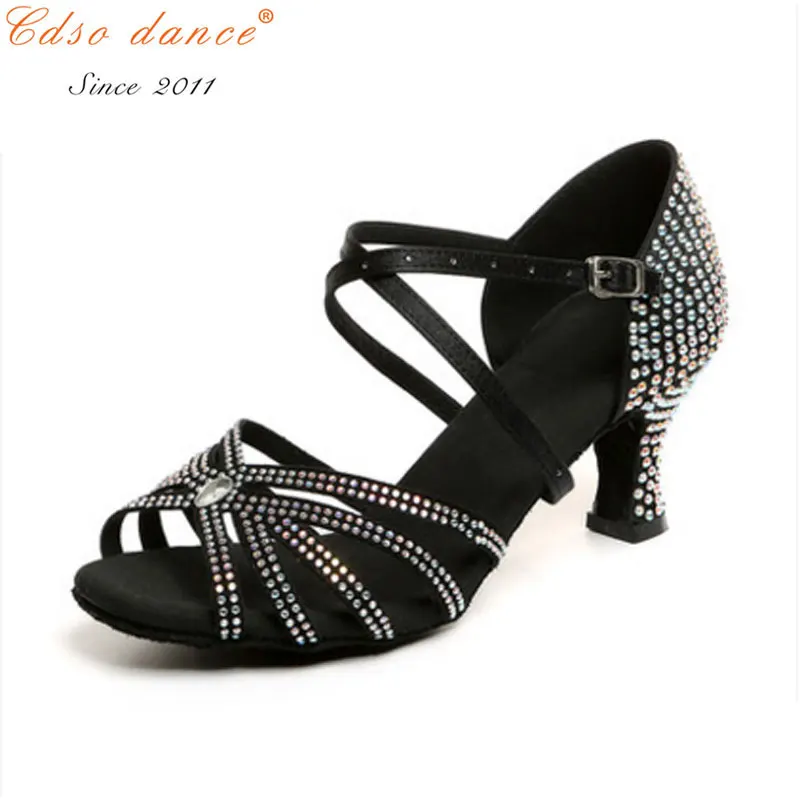 Cdso/Танцевальная брендовая атласная обувь для латиноамериканских танцев; цвет коричневый, черный; женские Стразы; обувь для сальсы; вечерние туфли для бальных танцев