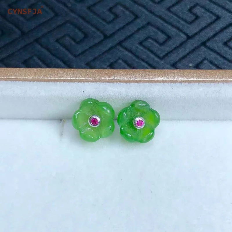 

Nephrite Silver Inlaid Russian Jasper Lucky Jade Earrings Certified Natural Hetian Jade High Quality Hand-carved Birthday Gifts