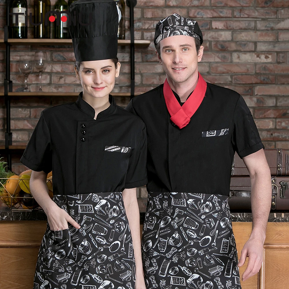 New Special Design Patchwork Chef Uniform Short Sleeve Waiter Food 