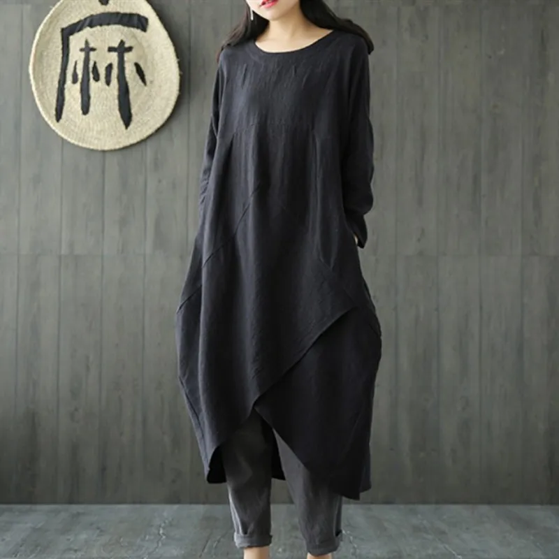 

Casual Cotton Linen Loose Slim Plus Size Women Dress New Spring Summer National Style Half Sleeveswomen Dress