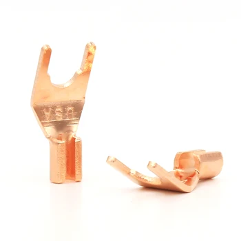 

8pcs Pure Red Copper Spade Plug Speaker Cable Spade Connector Terminal Plug