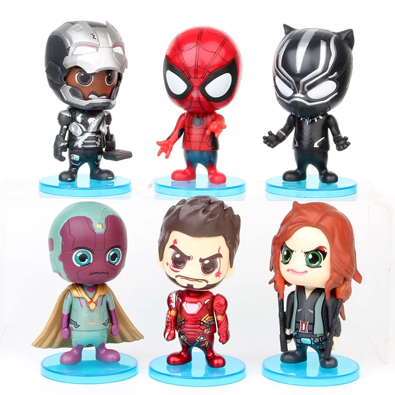 

6 Stks/set Marvel Speelgoed 11cm Avengers Infinity War Thanos Ironman Spiderman Captain Hulk Black Panther Action Cijfers Model