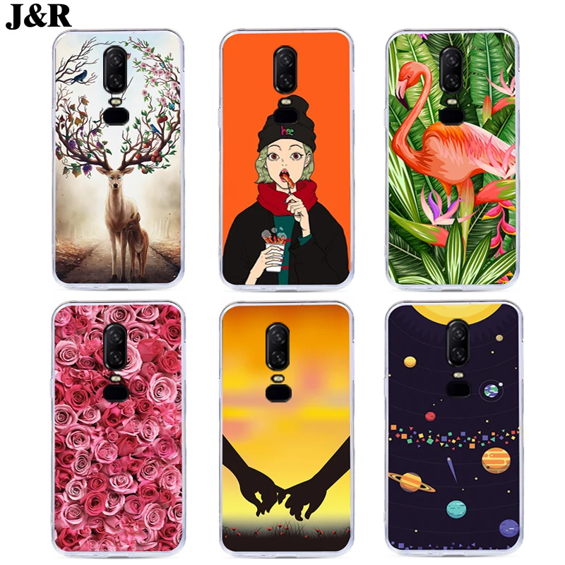 OnePlus 6 Case 1+6 Cover Soft TPU Back Cover Cases For One Plus 6 A6000 Phone bags Painted Cartoon Flower Silicone Protective