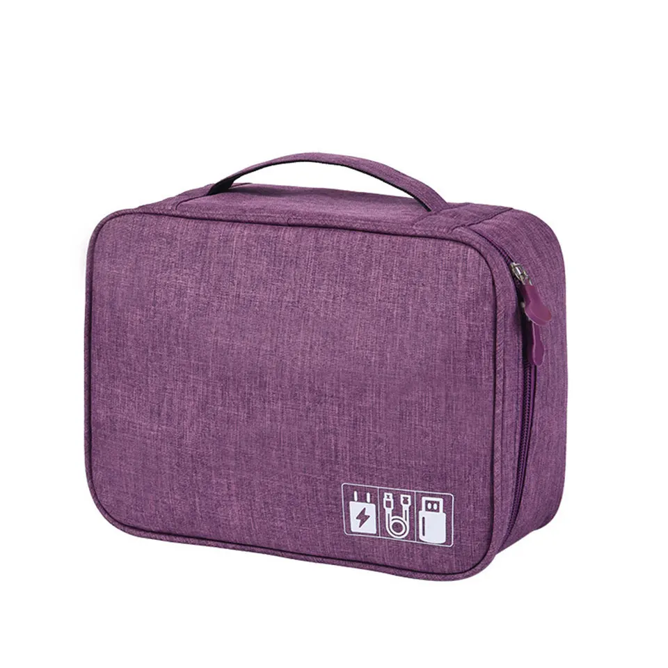 Дорожный кабель сумка портативный цифровой USB гаджет электронные аксессуары кабель сумка-Органайзер для хранения сумки на молнии полиэфирный чехол - Цвет: Purple Cable Bag