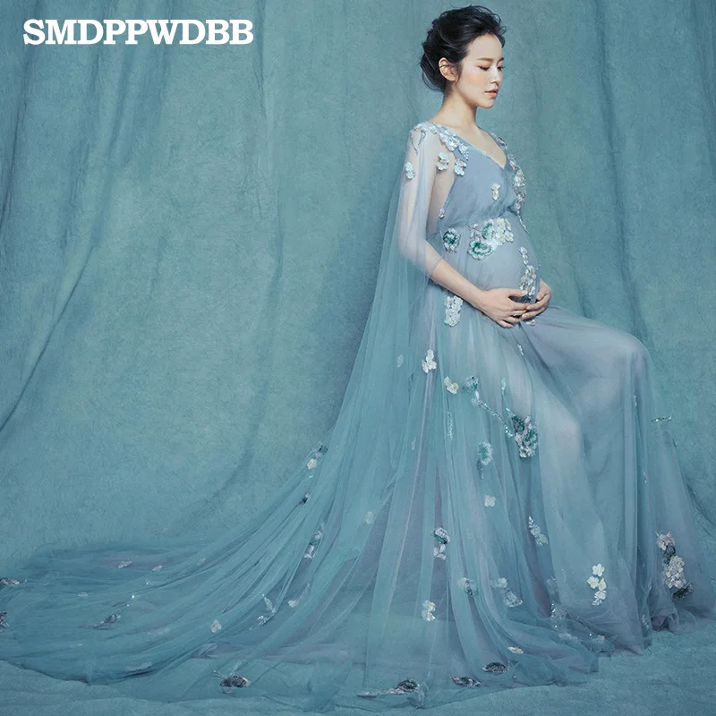 

Maternity Dresses Maternity Photography Props Pregnant Women Dresses Royal Style Lace Maternity Long Dress Sexy V Neck