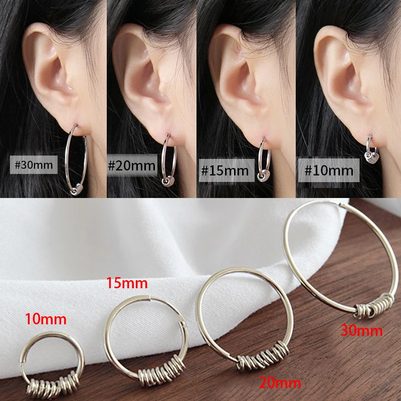 

925 Silver Earrings 1-3cm Women Sexy Punk Earring No Fading Hypoallergenic Sleeper Circle Earrings