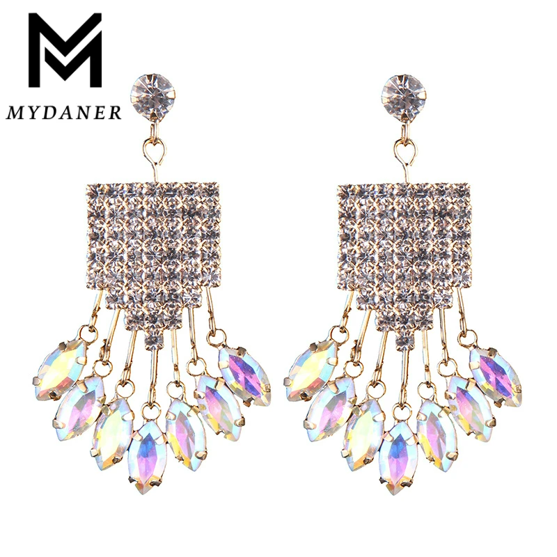 

MYDANER 2017 Hot Sale Women Long Link Drop Earrings Elegant Luxury Rhinestones Tassel Dangle Earrings Crystal Bridal Jewelry