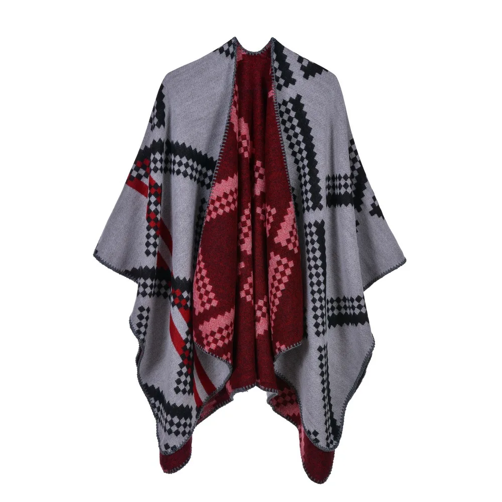 

Small Cubes Pattern Ponchos 2019 New Cashmere Scarf Women Winter Warm Shawls and Wraps Brand Designer Pashmina Thick Capes Femme