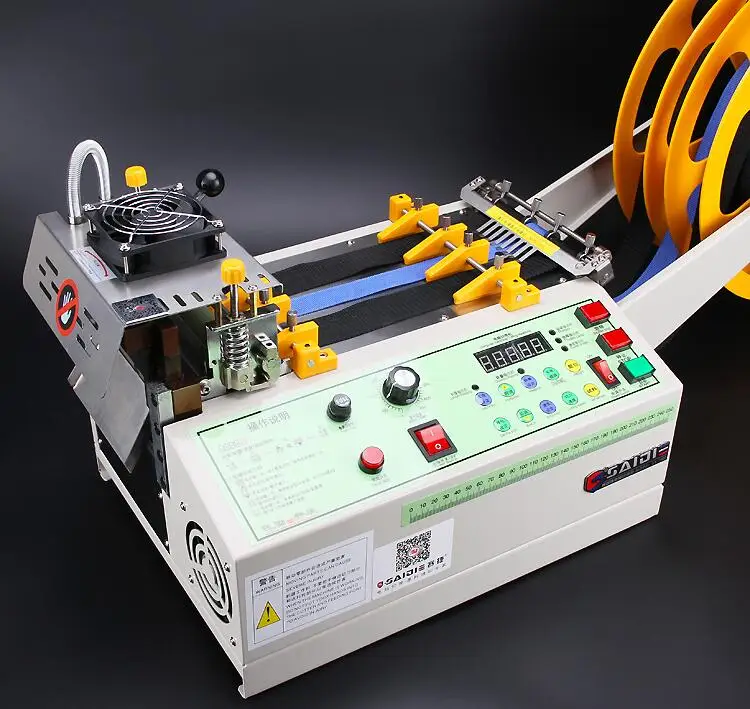 140T computer hot and cold Cloth belt cutting machine, magic adhesive tape zipper webbing machine elastic belt automatic cutting