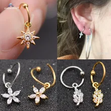 Crystal Heart Leaf Ear Piercing Helix Daith Kraakbeen Hoepel Septum Fake Nose Ring Neusgat Piercing Tragus Oorbellen Nep Piercing(China)