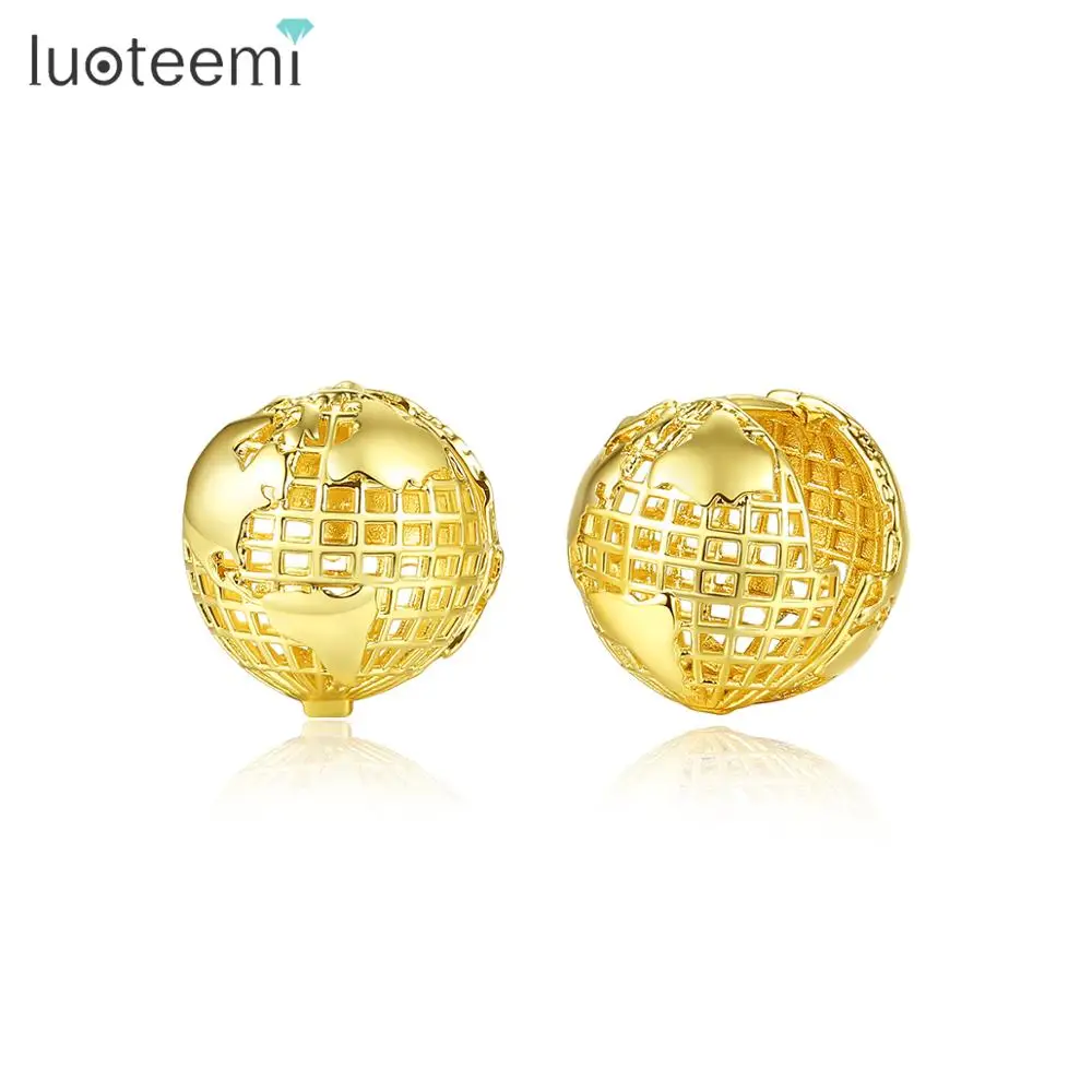 LUOTEEMI, изысканные серьги-гвоздики с шариками для женщин, вечерние, блестящие, CZ, два цвета, трендовые женские ювелирные изделия, подарок на Рождество