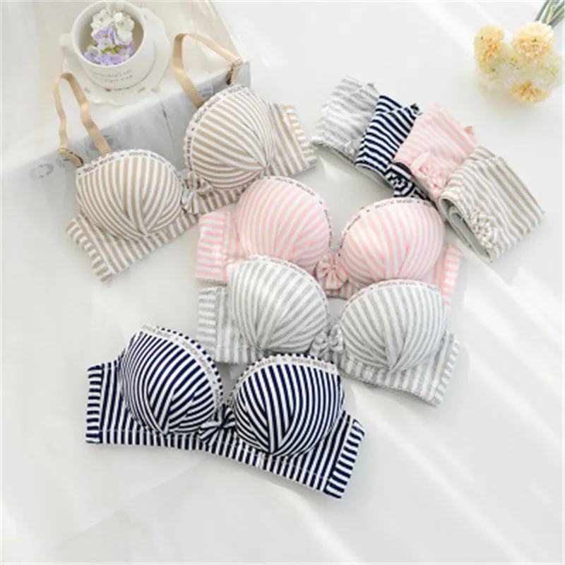 

Top Quality Puberty Girl Underwear 100% Cotton teens training Bras Set Striped Underwear Girls Bras Set Brassiere Bras For Kids