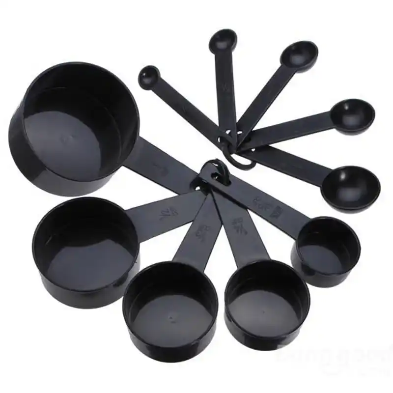 10pcs Black Plastic Measuring Spoons Cup Measuring Set Tools Tablespoon Scoop Teaspoon Baking Kitchen Cook - 