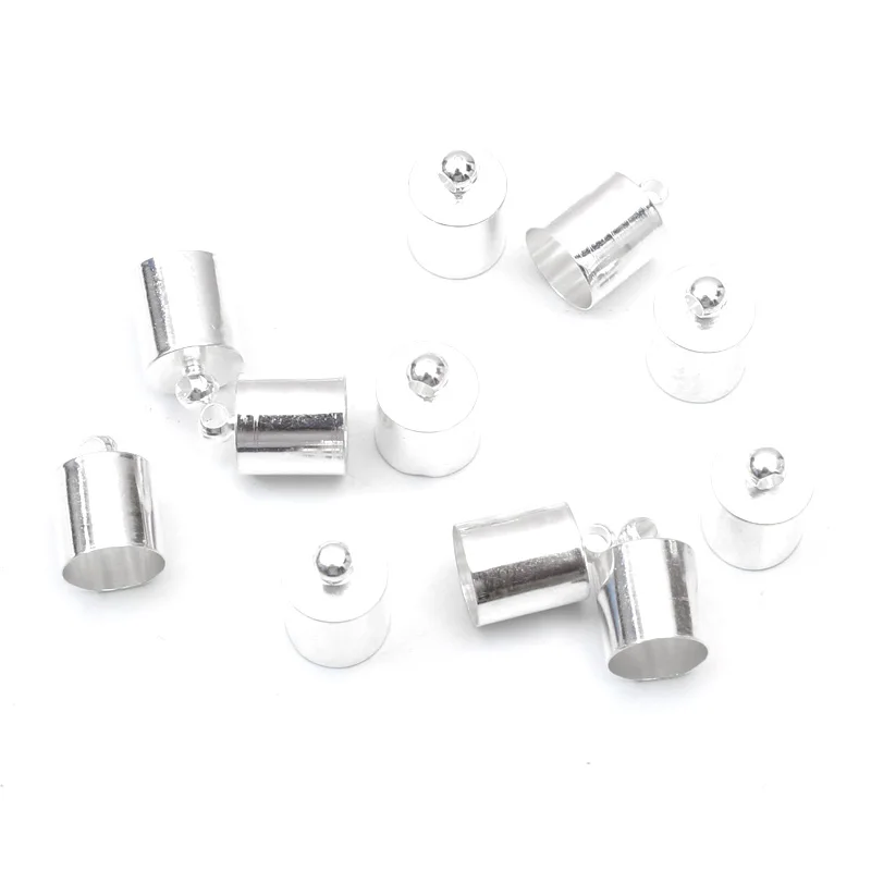 50Pcs 8x12mm Sliver Metal Jewelry Findings Beads End Caps Connectors For Making Accessories Diy 7mm Leather Cord | Украшения и
