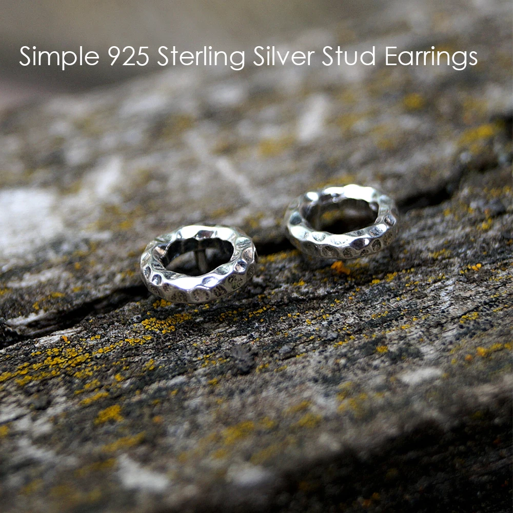 e-Manco Simple 925 Sterling Silver Round Stud Earrings for Women Uneven Circle Earrings New Two Geometric Fine Jewelry