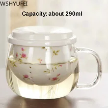 Чистый Прозрачный чайный набор кунг-фу Цветочная чашка с вкладышем стеклянная китайская бытовая сухая чайная поднос офисная простая керамическая чашка для чайника