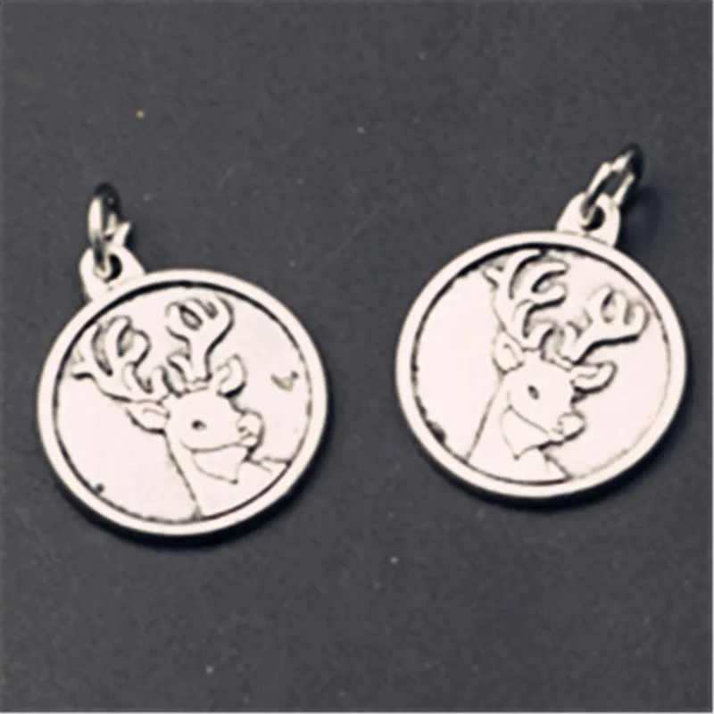 8pcs Silver Color Reindeer charm azing alloy Round tablets pendant for earring Necklace DIY Jewelry Charm findings A780 | Украшения и