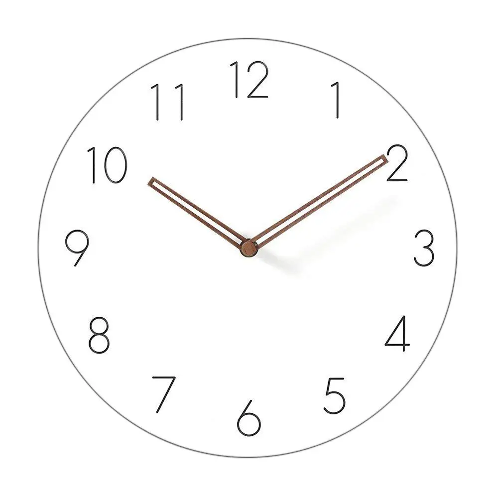 

Simple Modern White Round Wooden Wall Clock 11 inch Non-ticking one AA battery powered