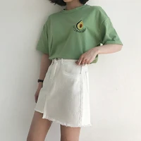 2019 New Korean Cute Avocado Embroidery Short Sleeve T Shirt Women Summer Small Fresh Tshirt Harajuku Tee Shirt Femme