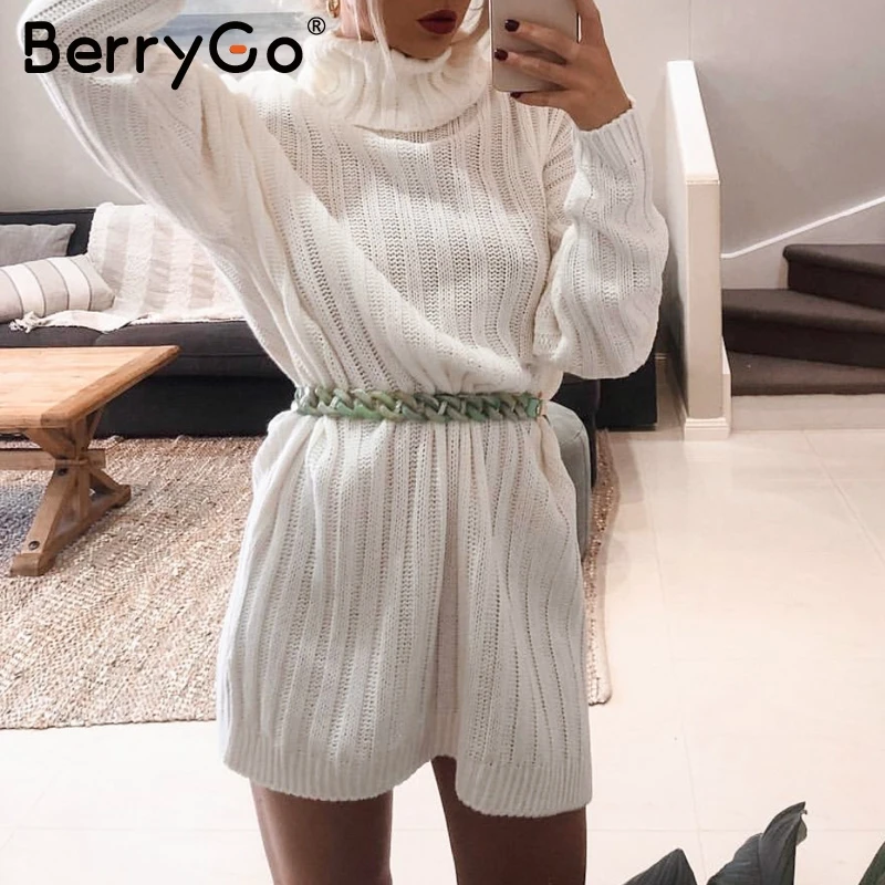 BerryGo Просто элегантно трикотажное платье для женщин осень черепаха шеи женский
