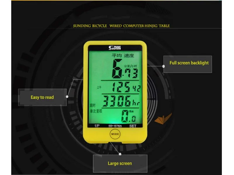 Waterproof 576C Mountain Bike Bicycle Computer Wireless Stopwatch LCD Backlight Multi-function Speedometer Odometer Stopwatch (3)
