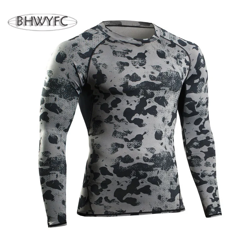 

BHWYFC Men Compression Long Sleeve base layer Tights Shirts Professional Men Fitness Bodybuilding Running Tight Tops Under Skin