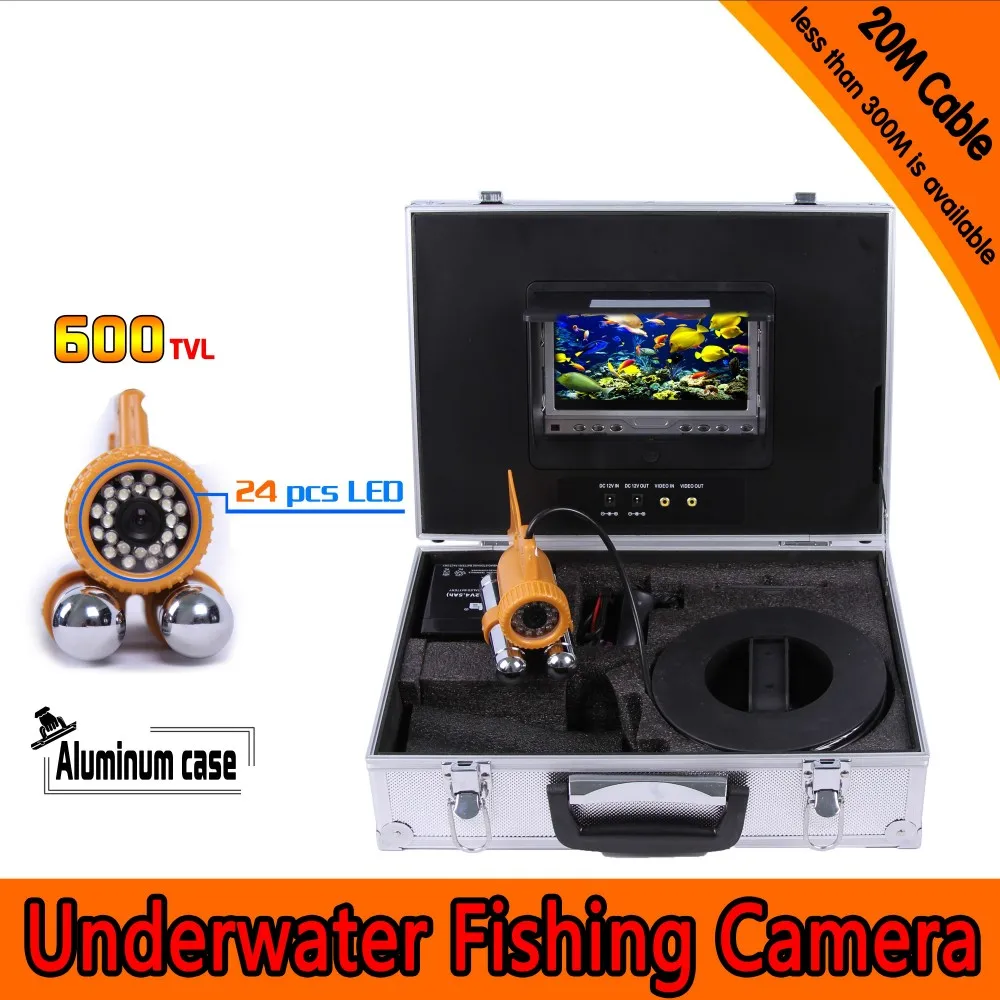 20 метров глубина подводного Рыбалка Камера комплект с двойной привести бар Камера и 7 дюймов Цвет TFT Дисплей Мониторы и алюминий случае