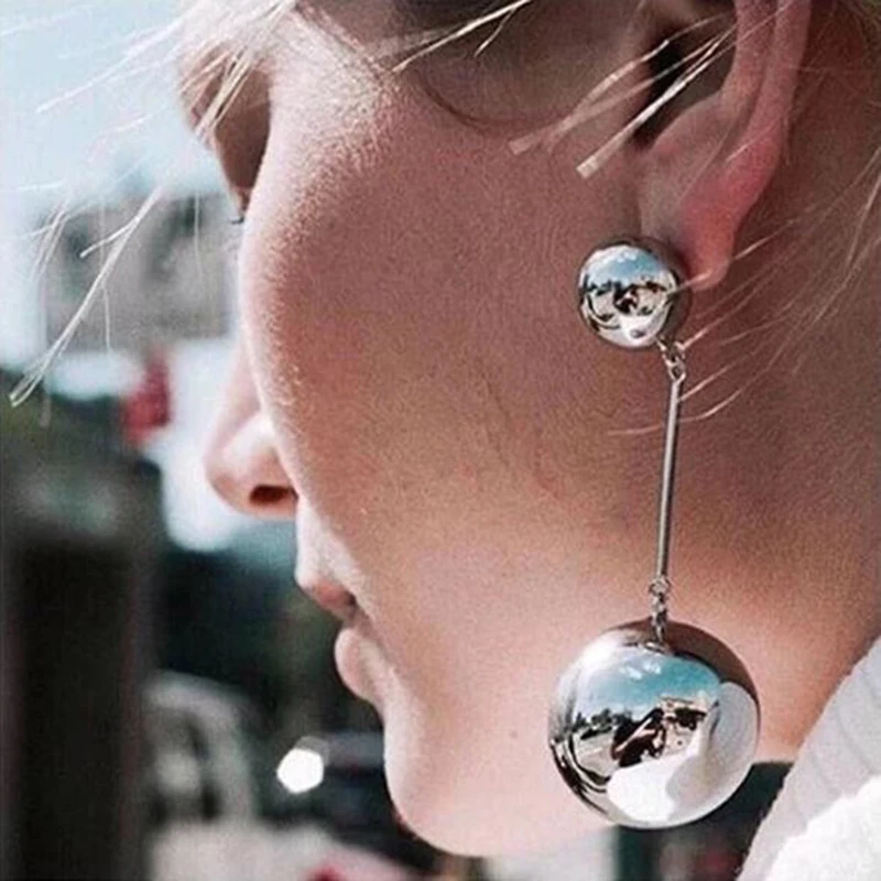 

Sexy Oversize Large Round Ball Earring For Women Exaggeration Gold Sliver Colour Geometric Statement Big Long Dangle Earrings