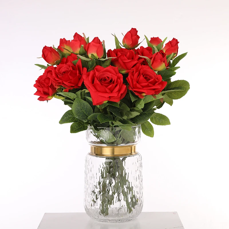 CHENCHENG, 10 шт./лот, 2 головки, розовые шелковые искусственные цветы для свадебного украшения, зимние искусственные большие красные цветы, домашний декор