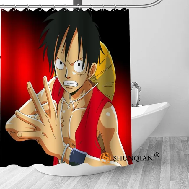 High Quality Custom one piece luffy Shower Curtain Polyester Fabric Bath Curtain Hooks Mildew