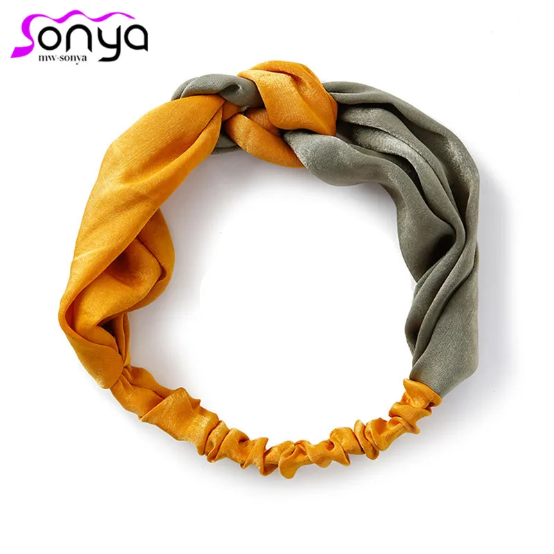 

Stitching Color Knot Headbands for Women Romantic Korean Double Color Satin Hairwear ikat kepala FD118