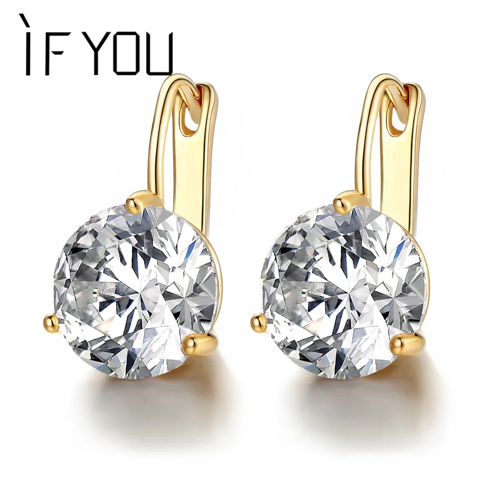 

IF YOU Fashion CZ Cubic Zirconia Crystal Stud Earrings for Women Gold Color Punk Personality Party Wedding Earrings bijoux Gifts