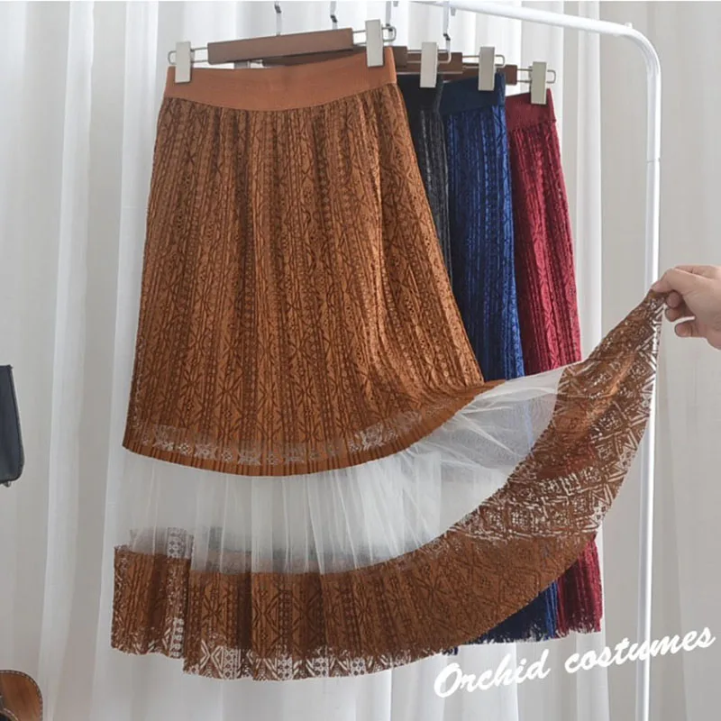 

Half Skirt High Waist Long Lace Skirt Female Spring 2019 New Long Skirt Mesh Skirt Summer A-Line Casual