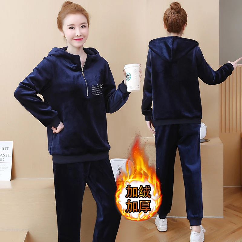 

Velvet 2 piece set tracksuit women plus size 3xl 4xl 5xl big winter clothes 2pcs outfit sportswear fitness co-ord set top pants