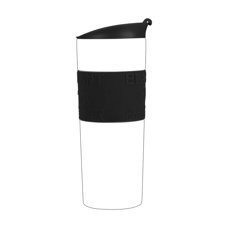 HOSHIZORA зеркальные чашка для кофе из нержавеющей стали изоляцией путешествия чашки Термальность термос стакан с мягкой силиконовый рукав 500 мл 17 oz - Цвет: Black
