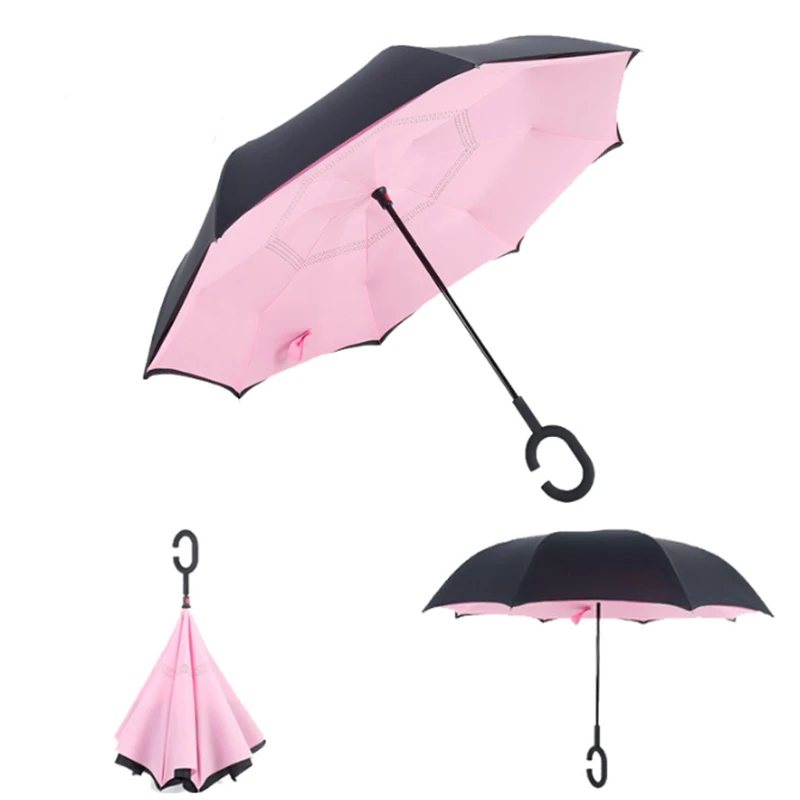 Дропшиппинг складной обратный зонтик двойной слой перевернутый ветрозащитный дождь автомобиля зонты для женщин мужчин - Цвет: Розовый