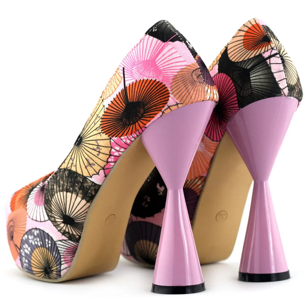 LF40804 розовый/синий зонтик печать открытый носок платформа конусные каблуки туфли-лодочки