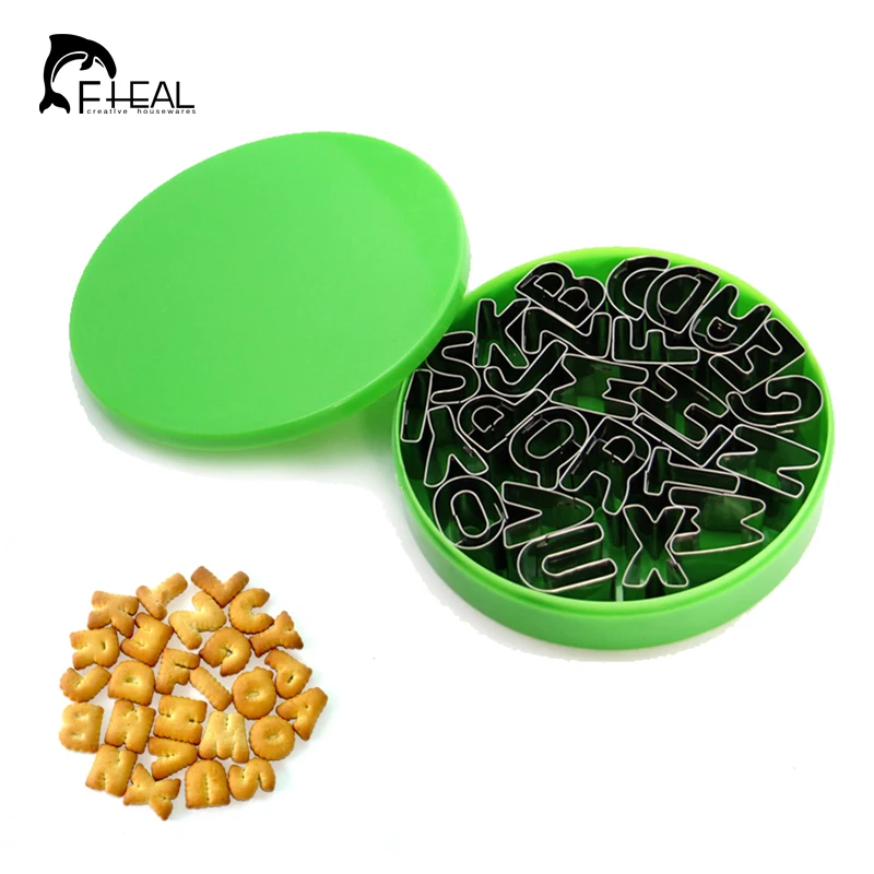 

FHEAL 26pcs/set Alphabet Letters Shape Cake Cutter Mould Stainless Steel Fondant Cookie Biscuit Mold Cake Decorating Tools