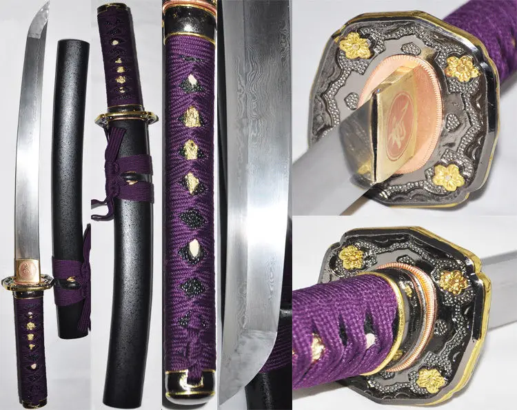 Японский самурайский короткий меч Танто сложенный стальной полный лезвие Tang Sharp
