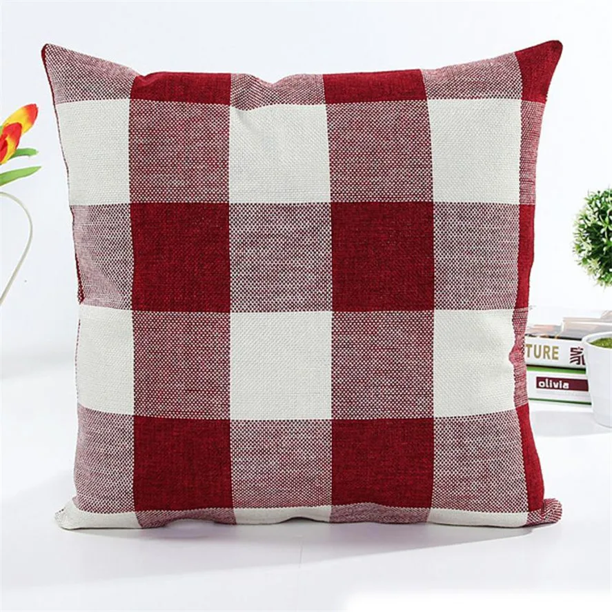 New 1PCS Cotton Linen simple Plaid Throw Pillow Case Square Pillow