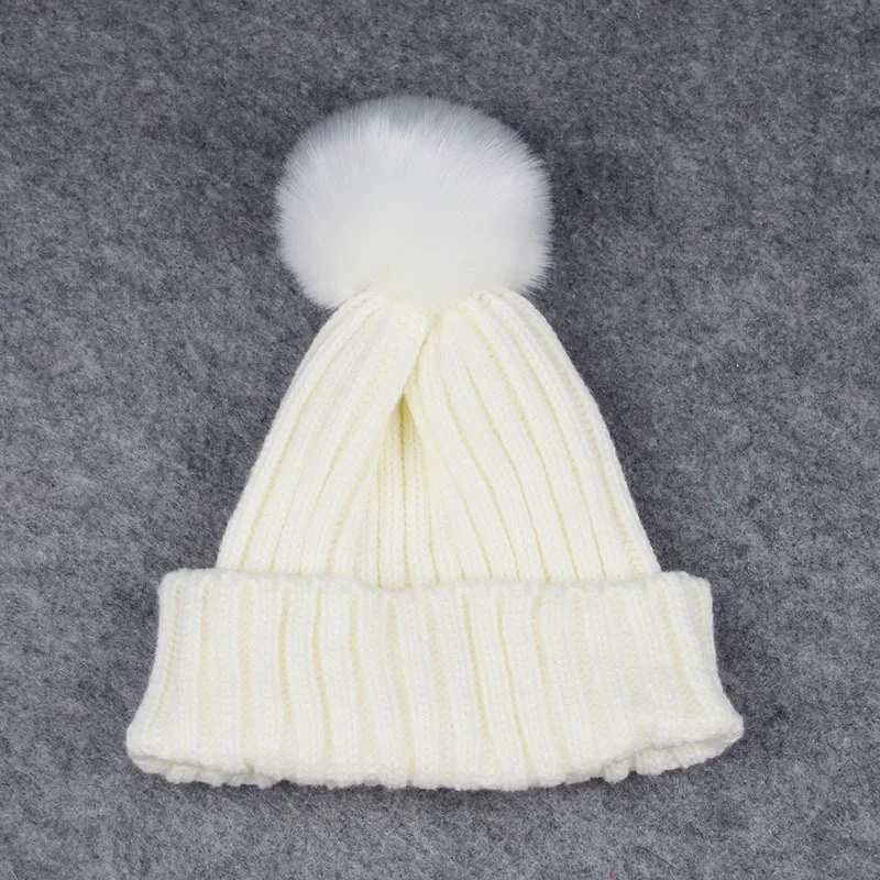 MYZOPER New Fashion Hairball Korean Version Baby Beanie Solid Color Autumn Winter Keep Warm Knitted Hat Winter Cap